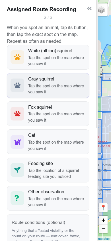 One button per animal. Tap it, then tap the spot.