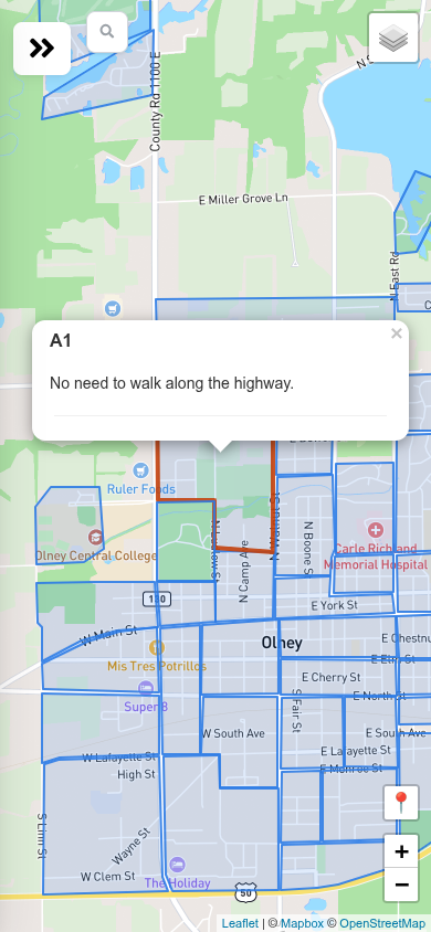 A volunteer's route, A1, with the City's note for it.